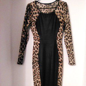 Faux Leather and Cheetah Print Dress M